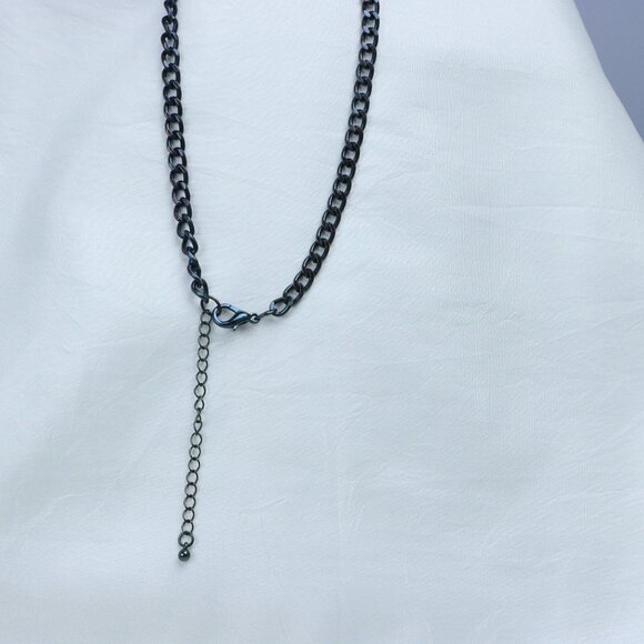 Gold Crystal Teardrop Statement Necklace | Black Chain - Picture 4 of 5